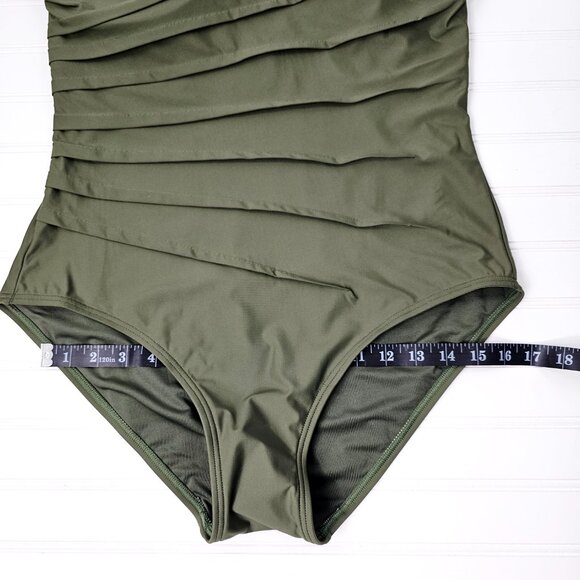DNKY Women's Moss Green Shirred Figure Flattering One Piece Swimsuit Size XL NWT - Picture 16 of 16